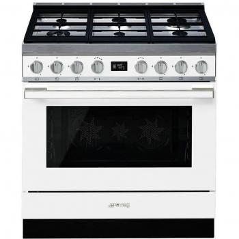 Smeg CPF9GMWH Cocina de Gas Natural con 6 Fuegos y Horno Eléctrico en Color Blanco