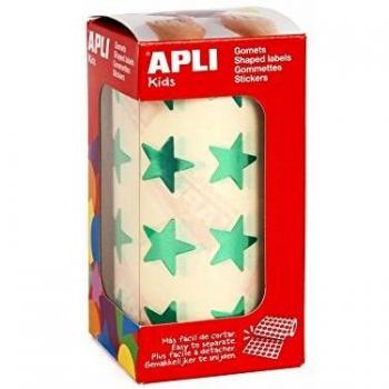 APLI Kids - Rollo de gomets estrella grande, verde metalizado