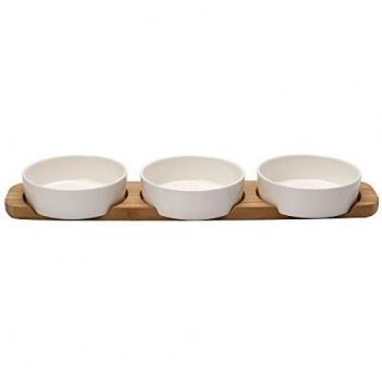 Villeroy & Boch Pizza Passion Bandeja con cuencos para condimentos, 4 piezas, Porcelana Premium/Bambú