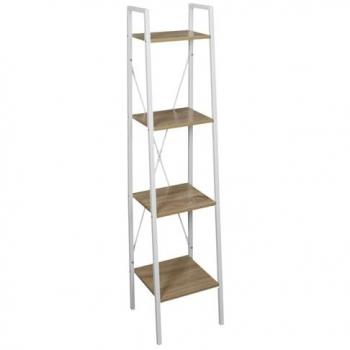 Estantería de Madera y Metal 34x32 H.148 cm - Blanco/Marrón, 4 Estantes Pequeños