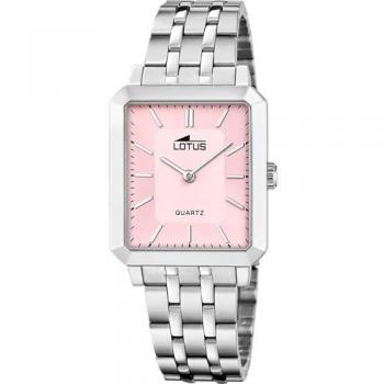 Reloj Lotus Square Series 18980/3 Rosa Correa De Acero Inoxidable 316l, Mujer