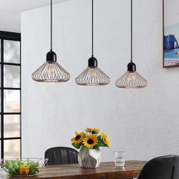 Lámpara colgante Metehan de Lindby, 3 luces, cobre, metal, E27, para salón y comedor