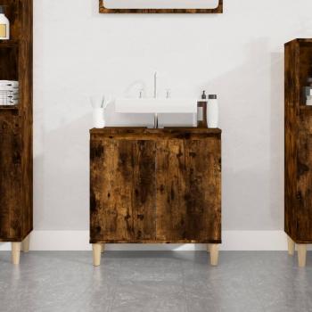 Armario de lavabo de madera contrachapada roble ahumado 58x33x60 cm Marrón