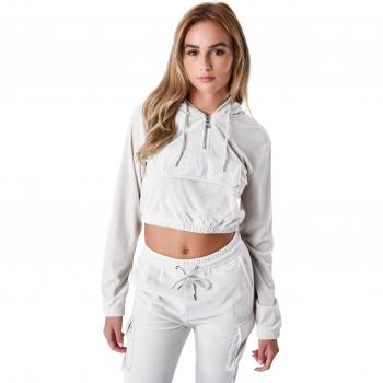 Project X Paris Women's Light Grey Velvet Crop Hoodie