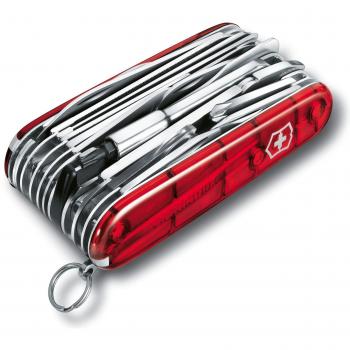 Victorinox Swiss Champ XLT Navaja con 49 funciones, incluyendo soporte para brocas y portabrocas, color rojo transparente