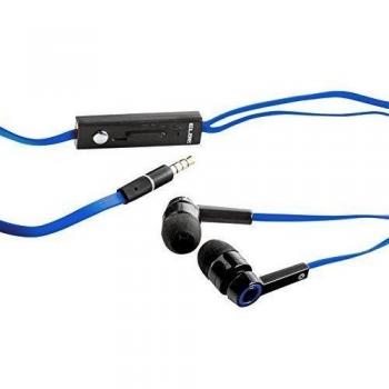 ELBE AU-A41-MIC - Auriculares intrauditivos con micrófono y regulador de volumen, cable plano, color azul