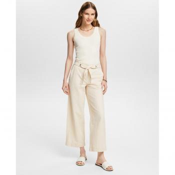 Esprit - Pantalón Culotte Beige en Mezcla de Lino y Algodón