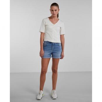 Pieces - Pantalón corto vaquero para mujer con dobladillo