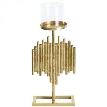 Portacandelas Moderno de Metal y Vidrio Dorado 47 cm - Pieza de Decoración Elegante