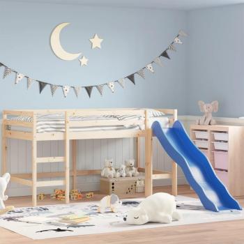 Cama alta infantil con tobogán 80x200 cm de madera maciza de pino color marrón