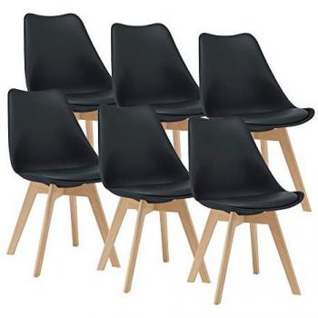 Juego de 6 sillas de comedor Fläten, tapizadas en cuero sintético, patas de madera de haya, dimensiones 81 x 49 x 57 cm, color negro