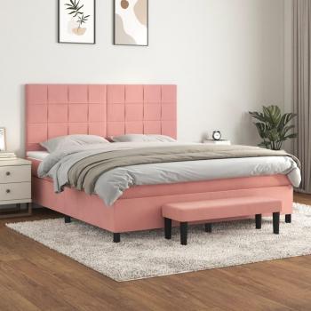 Cama Box Spring con Colchón de Terciopelo Rosa 180x200 cm