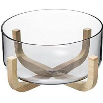 Ensaladera de cristal con base de madera de Paulownia, diámetro 24 cm