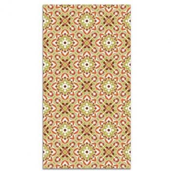Alfombra Vinílica Antideslizante e Ignífuga Azulejo Oriental Floreada Naranja 100x140 cm - Ideal para Cocina y Salón