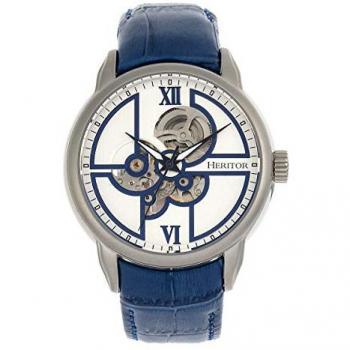 Heritor Automatic Sanford Blue Semi-Skeleton Leather Watch