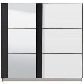 Armario Sutera - 2 puertas correderas - Con espejo - 217 cm - Blanco y negro