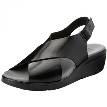 Fly London Nabi Black Leather Slingback Wedge Sandals