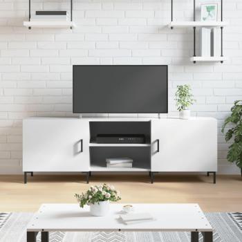 Mueble de TV de madera de ingeniería 150x30x50 cm, color blanco brillante