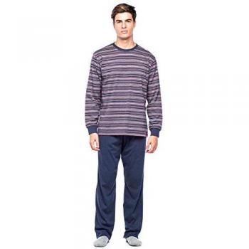 Punto Blanco - Pijama Hombre Algodón 34251_70 - Pantalon Azul Marino y Camiseta Manga Larga a Rayas - Talla L …