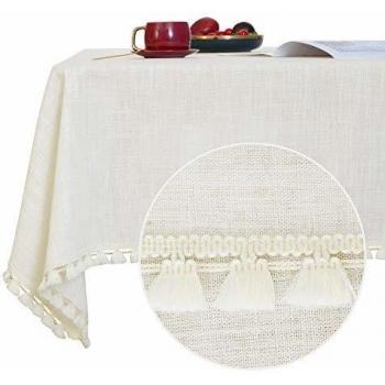 Deconovo Mantel Rectangular de Cocina Moderno Efecto Lino Tela Decorativo 130x220cm Blanco