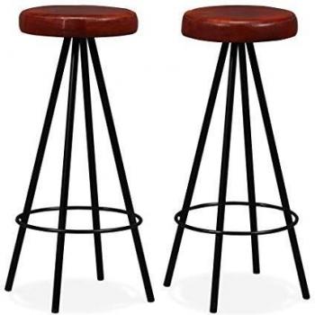 vidaXL Set of 2 Real Leather Bar Stools