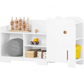 Estantería Infantil Organizador de Juguetes Multifuncional SoBuy KMB62-W en forma de elefante, color blanco, con 1 gancho y 5 compartimientos, dimensiones 110 x 25 x 60 cm