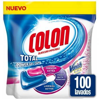 Colon Total Power Gel Caps Vanish - Detergente para lavadora con agentes quitamanchas, formato cápsulas - pack de 2, hasta 100 dosis