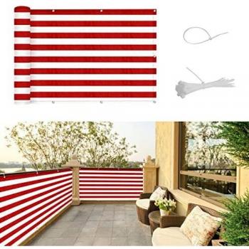 SUNNY GUARD Pantalla para Balcón Jardín Protección de Privacidad HDPE Protección UV, Resistente al Viento, con Ataduras de Cables,90×500cm Rayas Rojas y Blancas