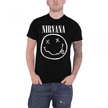 Nirvana White Happy Face Black T-Shirt - Size S - 100% Cotton Jersey