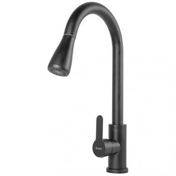 Grifo de Cocina Monomando Alto en Latón/Zinc, Negro, Agua Caliente-Fría, con Latiguillos