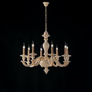 Araña Shabby Chic Bonetti Illumina en Madera Marfil y Pan de Oro, 8 Luces, 80x h70 cm