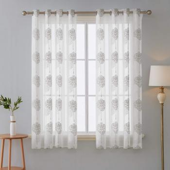 Deconovo Visillo Lino Efecto para Ventana Cortina Transparente para Niños 2 Paneles 140 x 180 cm Beige Árboles