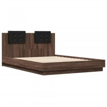Estructura de cama cabecero luces LED roble marrón 140x200 cm