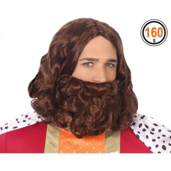Peluca Castaña con Barba Rey Gaspar