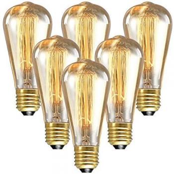 Longyee Vintage E27 Edison Screw Bulb 40W Dimmable ST64 Antique Tungsten Filament Squirrel Cage Style Tungsten Filament Glass Light Bulbs 220V, Pack of 6