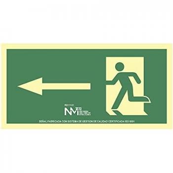 Cartel de evacuación con flecha izquierda (PVC 1mm) Clase A 32x16cm