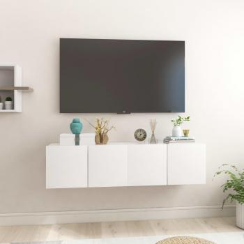 Mueble TV colgante 2 piezas blanco pulido 60x30x30 cm