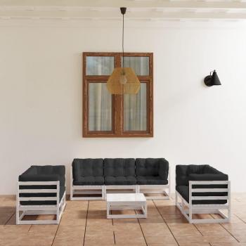 Conjunto de muebles de jardín 8 piezas con cojines de madera de pino maciza