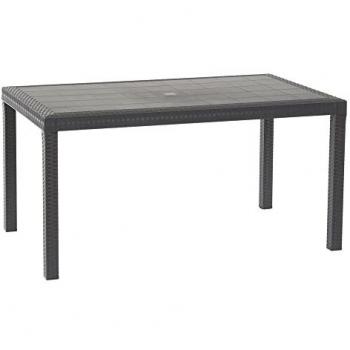 Mesa de jardín exterior 150x90 cm ratán y polipropileno Houston color gris paloma