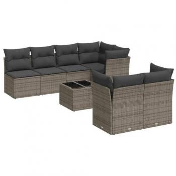 8-Piece Grey Poly Rattan Garden Sofa Set with Cushions