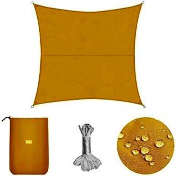 Sekey Toldo Vela de Sombra Impermeable 5x5m Cuadrada Protección Rayos UV, Resistente al Desgarro, para Terraza Balcon Patio Exteriores Jardín, con Ojales y Cuerdas de Fijación, Arena