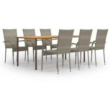 7-Piece Grey Poly Rattan Garden Dining Set