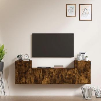 Set de muebles de TV 4 piezas madera contrachapada roble ahumado Vidaxl Marrón