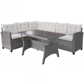 Gray Poly Rattan 3-Piece Outdoor Lounge Set with Cushions