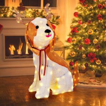 Illuminated Holiday Canine Yard Decor with Ground Stakes and Cable Tiers