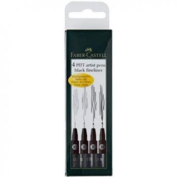 Faber-Castell Pitt Artist Pen 167115 India Ink Pens Pack of 4 M F S XS Black