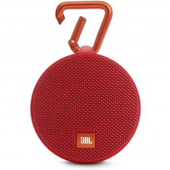 JBL Clip 2 - Altavoz Bluetooth Portátil Resistencia al Agua con Batería Recargable, Sistema Manos Libres y Cable de audio de 3,5 mm Integrado - Rojo