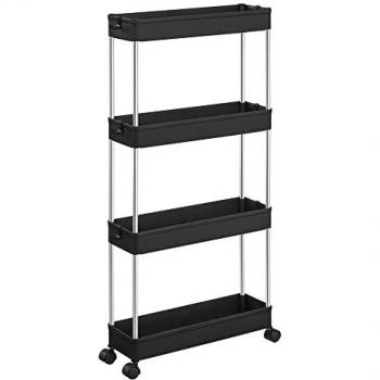 Carrito auxiliar de almacenamiento negro, 4 niveles y ruedas, ideal para baño y cocina, dimensiones 40x13,5x86 cm
