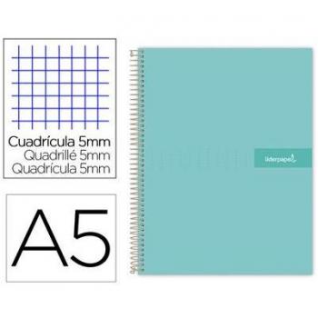 Cuaderno espiral Liderpapel A5 Micro Crafty cuadrícula 5mm 120 hojas tapa forrada 90g/m² 5 bandas 6 taladros color azul