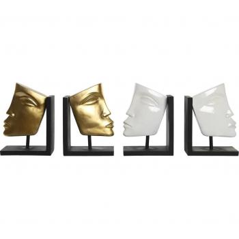 Sujetalibros DKD Home Decor Moderno en Resina Blanco Dorado Cara 30,5 x 10 x 22 cm (2 Unidades)
